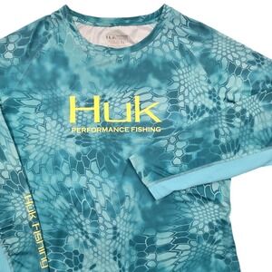 Huk Performance Fishing Shirt Mens XL Long Sleeve Kryptek Camo Blue Mesh Back
